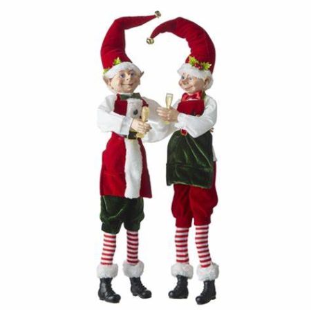 24" POSABLE ELF WITH CHAMPAGNE GLASS