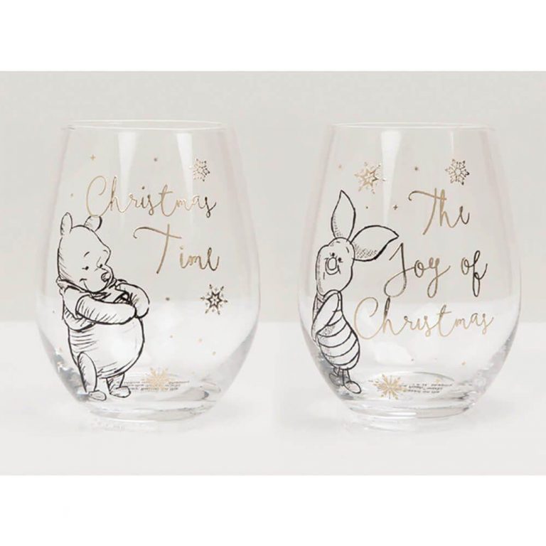 Disney Christmas Stemless Glasses Set of 2 - Winnie the Pooh and Piglet