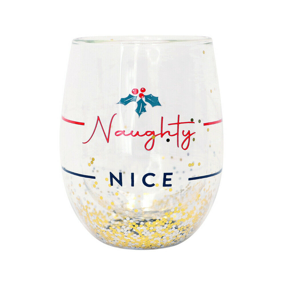 Christmas Naughty Nice Sparkly Glass