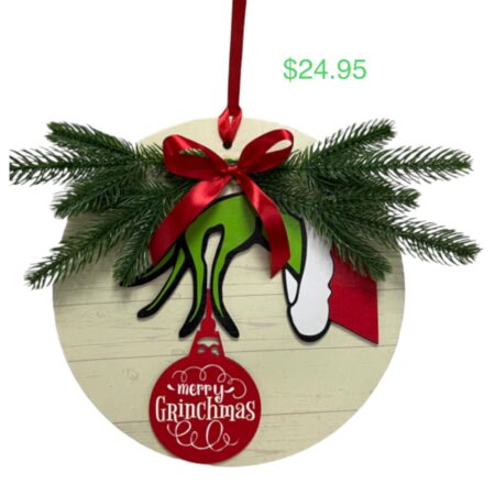 Wooden green elf holding bauble 30cm