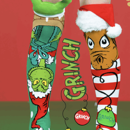 Grinch Bum and Max santa hat Mad Mia socks